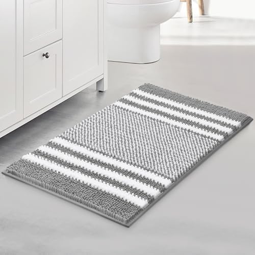 BSICPRO Bathroom Rugs, 17x24 Chenille Bath Mats, Light Grey