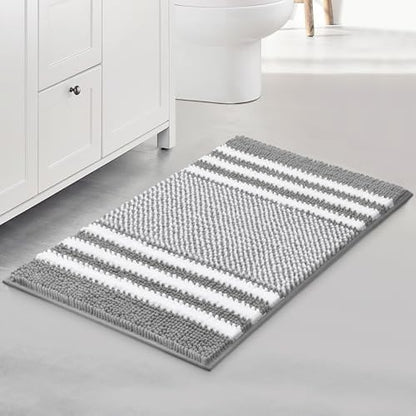 BSICPRO Bathroom Rugs, 17x24 Chenille Bath Mats, Light Grey