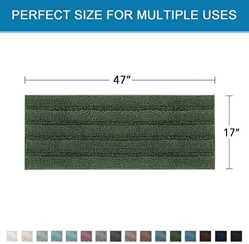 H.VERSAILTEX Bath Rugs for Bathroom Non Slip Bath Mats Extra Thick Chenille Striped Bath Rug Runners 47" x 17" Absorbent Fluffy Soft Shaggy Mats Dry Fast Plush Area Carpet for Bath Room - Bronze Green