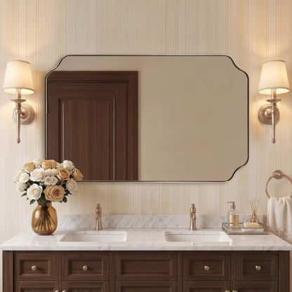ANDY STAR 30x48 Inch Champagne Bronze Scalloped Mirror for Bathroom Sink