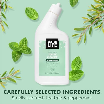 Better Life Toilet Bowl Cleaner - Tea Tree & Peppermint Scent Cleaning Gel - Liquid Bathroom Cleaners for Household - 24oz
