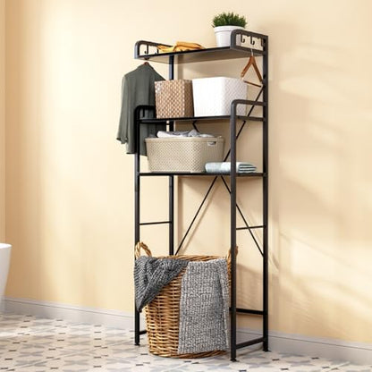 Huhote Over-The-Toilet Storage Rack with 3-Tier Shelves, Space Saver Toilet Shelf, Bathroom Storage Organizer with Hooks for Over-Toilet Storage (Black)