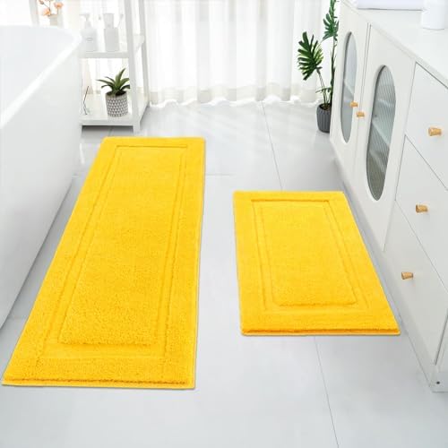 SHACOS Soft Microfiber Bathroom Rugs Set of 2 Pieces, Yellow
