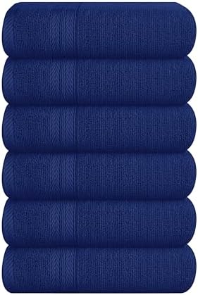 BOUTIQUO Ultra Soft 6-Piece Hand Towel Set 16x28-100% Ringspun Cotton - Durable & Highly Absorbent Hand Towels - Ideal for use in Bathroom, Kitchen, Gym, Spa & General Cleaning - Navy Blue