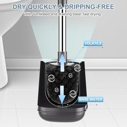 SetSail Toilet Brush and Holder 2 Pack, Self Closing Lid Toilet Bowl Brushes Holder and Extra Long Handle Ventilated Toilet Brush Set for Bathroom Cleaning, Nylon Bristles, Grey