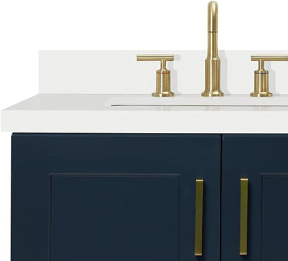 ARIEL Taylor 72-inch Bathroom Vanity with Sink,Solid Wood, 1.5-inch Pure White Quartz Countertop, Double Rectangular Porcelain Sink, 4 Soft Closing Doors, 6 Dovetail Drawers, Midnight Blue