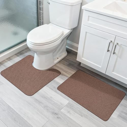 Bosap Bath Mat Set 2 Pieces,Ultra Thin Bathroom Rugs,Rubber Toilet Rugs