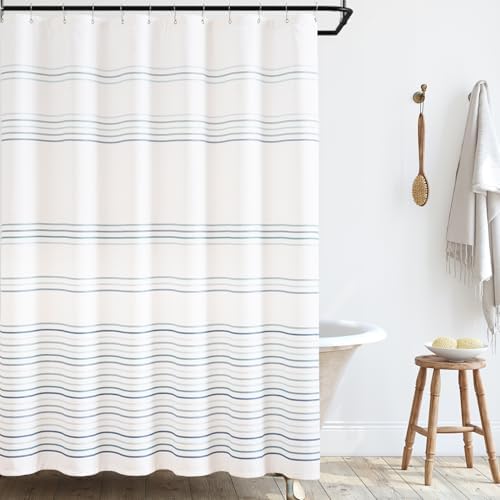 jinchan Multi Blue and White Shower Curtain for Bathroom Modern Farmhouse Striped Waterproof Fabric Shower Curtain Set with 12 Hooks Machine Washable 70x72 Inches