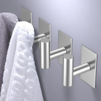 VAEHOLD Wall Towel Hooks, Heavy Duty Sticky Holder Waterproof Towel Hooks for Hanging Coat, Clothes, Closet Hook Wall Mount for Kitchen (Silver, 8 Pack)