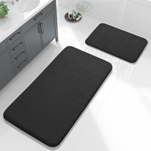 Yimobra Large Memory Foam Bathroom Mat Set, 44 x 24 & 24 x 17 in, Black