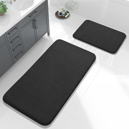 Yimobra Large Memory Foam Bathroom Mat Set, 44 x 24 & 24 x 17 in, Black