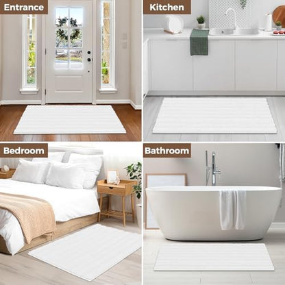 Bcoimo Bath Rug Mat,White Chenille High Absorbent Long Bathroom Runner Rugs