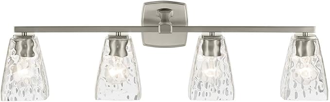 Kichler Marant 33.25" 4-Light Vanity Light with Clear Water Glass in Brushed Nickel, for Bathroom, Powder Room, Over a Mirror, (33.25" W x 9.5" H), 55217NIWTR