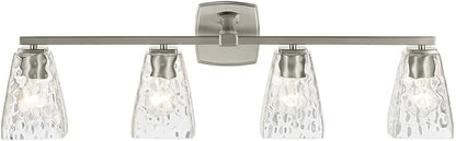 Kichler Marant 33.25" 4-Light Vanity Light with Clear Water Glass in Brushed Nickel, for Bathroom, Powder Room, Over a Mirror, (33.25" W x 9.5" H), 55217NIWTR