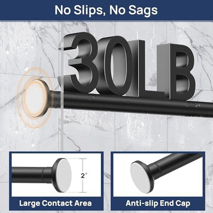 ENJOYBASICS 1" Black Shower Curtain Rod, 30-52" Adjustable, Secure Tension