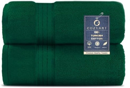 COZYART Luxury Bath Towels 2 PCS, Dark Green 100% Turkish Cotton 650 GSM