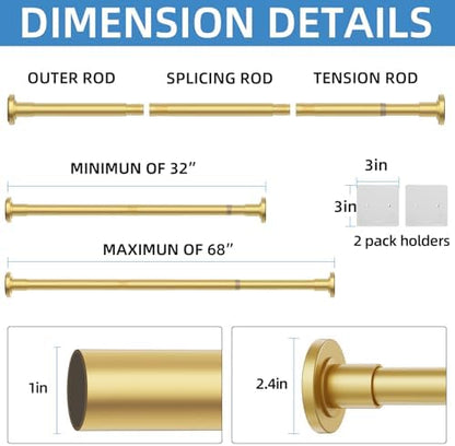 CorkLatta Gold Adjustable Shower Curtain Rod 32 to 68 inch with 2 Holders
