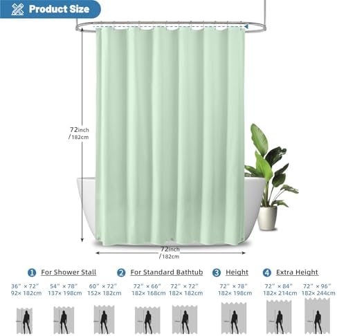 1 Pack Water-Repellent Fabric Shower Curtain Liner, 72x72 MintGreen