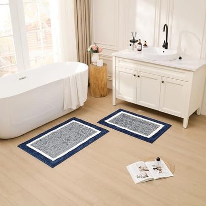 CozeCube Navy Blue Bath Mat 47"x24" Non Slip Washable Rug