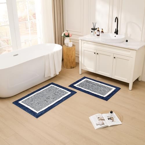 CozeCube Navy Blue Bath Mat 24"x16" Non Slip Washable Rug
