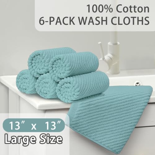 VOOVA & MOVAS Wash Cloths 6PC, 100% Cotton, 13x13 in, Aqua Teal