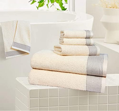 Belizzi Home 100% Cotton Ultra Soft 6 Pack Towel Set, Contains 2 Bath Towels 28x55 inchs, 2 Hand Towels 16x24 inchs & 2 Washcloths 12x12 inchs, Compact Lightweight & Highly Absorbant - Ivory