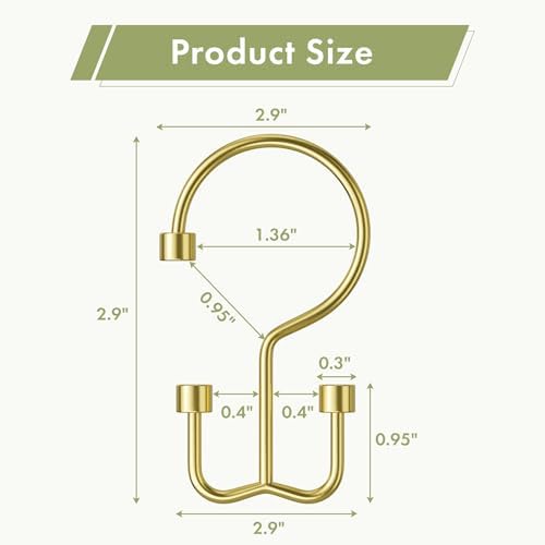 Amazer Gold Shower Curtain Hooks, 12PCS Minimalist Simple Double Shower Curtain Rings, Rust-Resistant Metal Shower Hooks, Cylinders Shower Rings for Bathroom Shower Rods Curtains