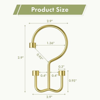 Amazer Gold Shower Curtain Hooks, 12PCS Minimalist Simple Double Shower Curtain Rings, Rust-Resistant Metal Shower Hooks, Cylinders Shower Rings for Bathroom Shower Rods Curtains