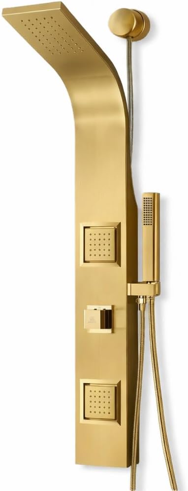 ANZZI Aura Series 39" Shower Panel Tower System | Full Body 2-Jetted Shower Tower, Head Panel with Heavy Rain Overhead, Euro-Grip Wall Mount Handheld Wand, DIY Friendly – Brushed Gold