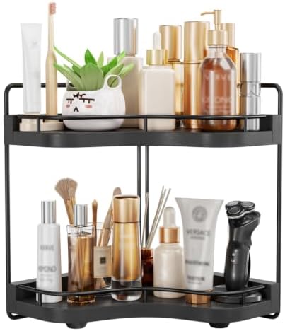 2-Tier Corner Bathroom Counter Organizer, Larger Size, Black