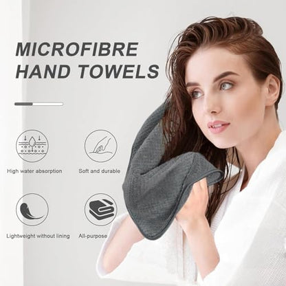 KinHwa Gray Hand Towels for Bathroom, Microfiber Face Towels, 11x20 Inch