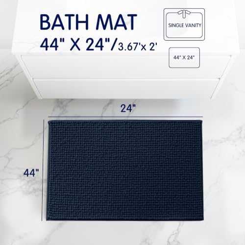 SUBRTEX Bathroom Rugs, 24" x 44" Chenille Bath Rug Soft Short Plush Bath Mat Soft Shower Mat Water Absorbent Shower Mat Quick Dry Machine Washable, Navy