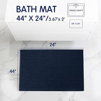 SUBRTEX Bathroom Rugs, 24" x 44" Chenille Bath Rug Soft Short Plush Bath Mat Soft Shower Mat Water Absorbent Shower Mat Quick Dry Machine Washable, Navy