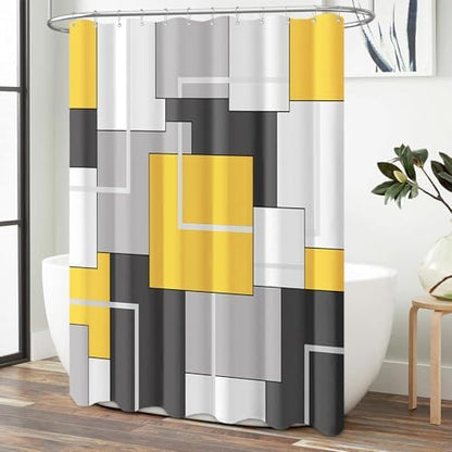 BTTN Yellow Modern Geometric Waterproof Fabric Shower Curtain Set, 72 x 72