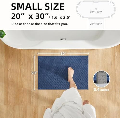 TYUU Bathroom Rugs Non Slip Washable, Super Absorbent Thin Bath Mat Small Quick Dry Low Pile Bathroom Rug, Navy Blue 20"x30"