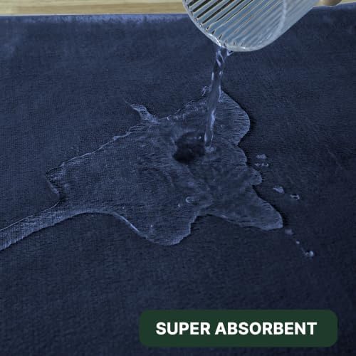 H.VERSAILTEX Bath Mat Memory Foam Set Bathroom Rug Set Flannel Velvety Extra Soft and Absorbent Non Slip Rugs for Bathroom/Bedroom Washable(47"x 17" + 17"x 24" + 20"x 24"U-Shaped, Navy)