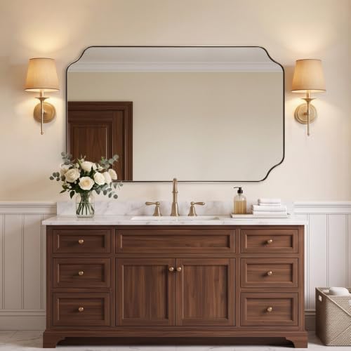 ANDY STAR 30x48 Inch Champagne Bronze Scalloped Mirror for Bathroom Sink