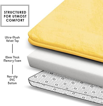 Clara Clark 2 Piece Bathroom Rugs Bath Mat Set, Velvet Memory Foam Bath Mats for Bathroom - Non-Slip, PVC Backing Bath Rugs, Washable - Dries Quickly, Yellow