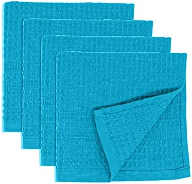 GILDEN TREE Waffle Towels Wash Cloths for Showering, Exfoliating Washcloth Face Towels, Quick Dry Towel Cotton Washcloths Set of 4, Classic Style (Aqua)