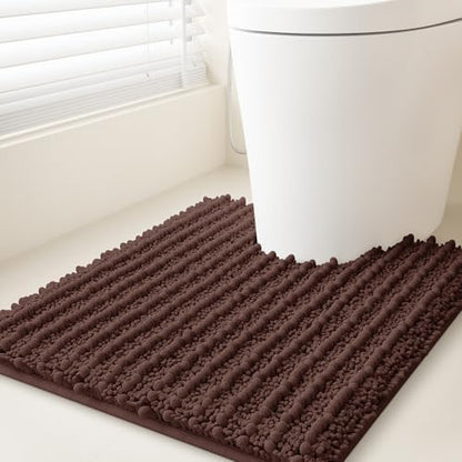 ACCUMTEK Upgrade Luxury Brown Toilet Bathroom Rug Mat 24" x 20" Contour Rug, Ultra Soft Thick Absorbent Bath Mats, Non Slip Chenille Toilet Mat for Bathroom, Bedroom, Kitchen, Shower, Tub