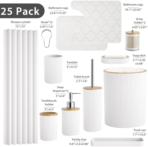 Bathroom Accessories Set Coordinated, 25PC White Bath Accessory Set