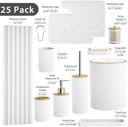 Bathroom Accessories Set Coordinated, 25PC White Bath Accessory Set
