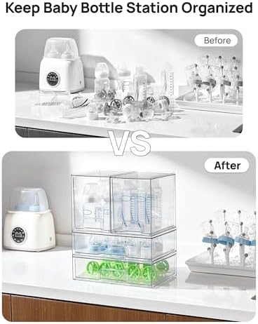 Vtopmart Clear Stackable Storage Drawers Set of 4, Baby Bottle Organizer
