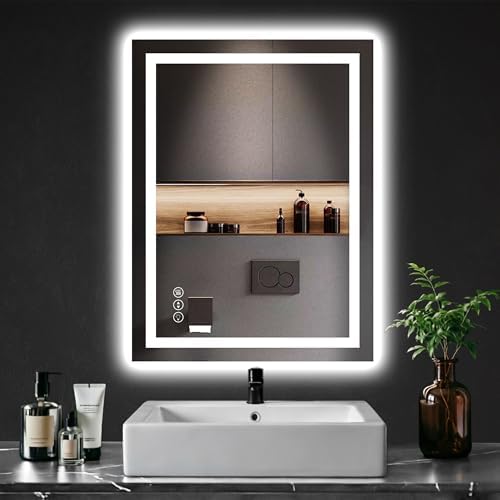 ISKM 24x32 LED Mirror for Bathroom, Front and Back Lit, Anti-Fog, Dimmable