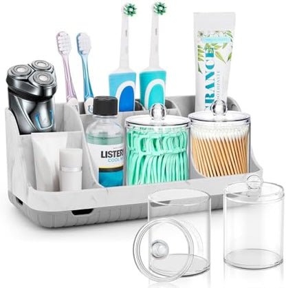 GFWARE Marble Bathroom Toothbrush Holder Set with 2 Qtip Holder Dispenser