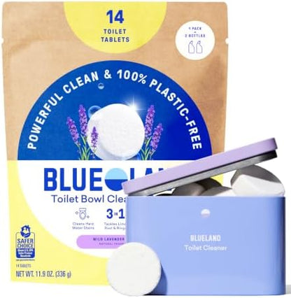 BLUELAND 100% Plastic Free Toilet Bowl Cleaner Tablets Set, Wild Lavender