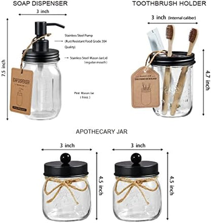 SheeChung Mason Jar Bathroom Accessories Set,6Pcs Rustic Bathroom Set,Black
