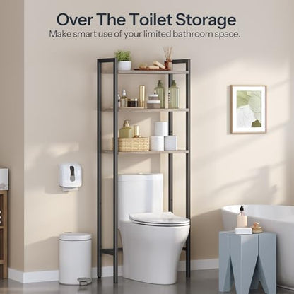 HOOBRO Over The Toilet Storage, 3-Tier Bathroom Organizer Shelf Over Toilet, Freestanding Bathroom Storage Shelves, Space Saver, Easy to Assemble for Room, Greige and Black BG41TS01