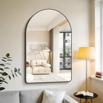 GLASHOM Arched Bathroom Mirror, 30"x48" Black Arched Mirror for Bathroom, Wall Mounted Mirror, Black Vanity Wall Mirror w/Metal Frame for Bedroom, Entryway, Living Room, Vertically Hanging