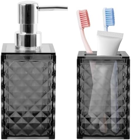 2 PCS Bathroom Accessory Set, Grey Soap Dispenser and Toothbrush Holder